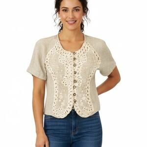 Spencer Alexis Crochet front Blouse natural beige size 8